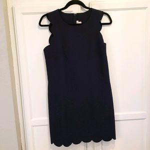 J. CREW Dark Blue Thigh Length Scalloped Dress